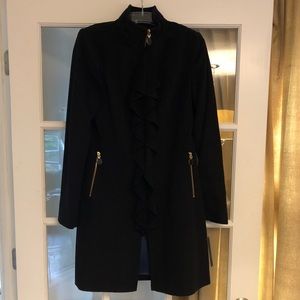 BRAND NWT! TAHARI BLACK WOOL RUFFLE COAT SIZE 6